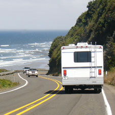 RV Motorhome on a coastal highway